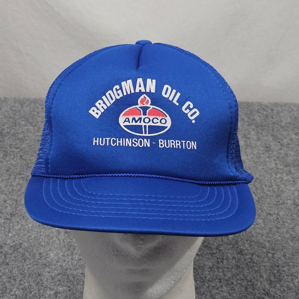Vintage Amoco Oil Trucker Hat Blue Bridgman Hutchinson Minnesota Gas 80s 90s
